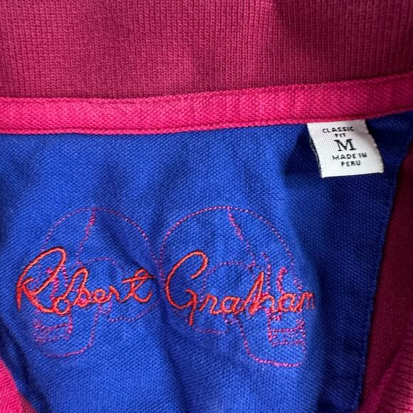 Robert Graham Shirt Mens Medium Red Maroon Classic Fit Short Sleeve Polo - Picture 4 of 8